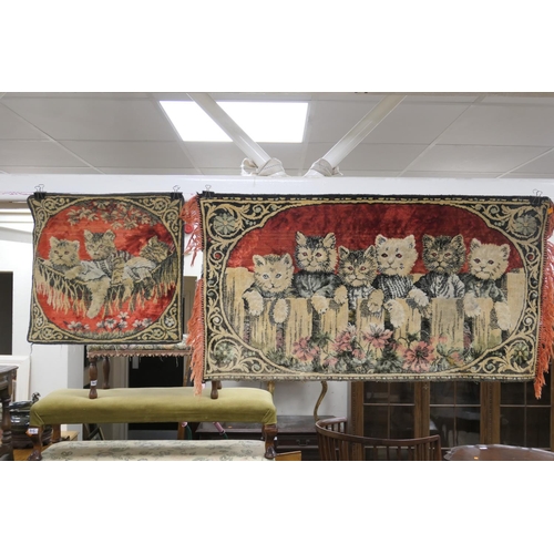 468 - 'The pool shark', modern cotton tapestry wall hanging; also two tapestries after Louis Wain (3)