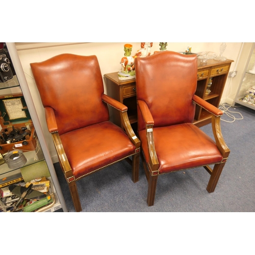 473 - Pair of Georgian style leather upholstered armchairs