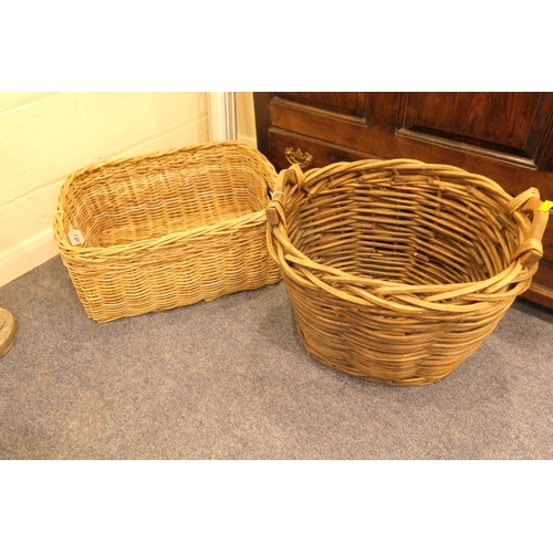 481 - Wicker rectangular basket and a woven wooden log basket (2)