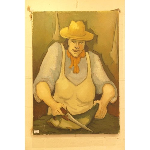 483 - 'The Fishmonger', unframed oil on canvas, 92cm x 65cm