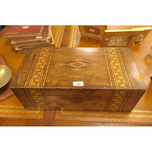 503 - Victorian walnut and parquetry banded box