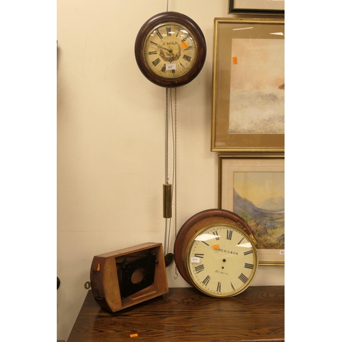 517 - Wag at the wall painted wooden dial clock, signed J Dold, Inverness; also a Victorian dial wall cloc... 