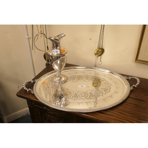 518 - Victorian silver plated oval serving tray and a silver plated pedestal jug (2)