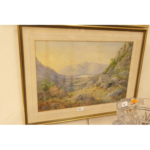 521 - M. Davison, mountain valley landscape, signed watercolour, 35cm x 52cm