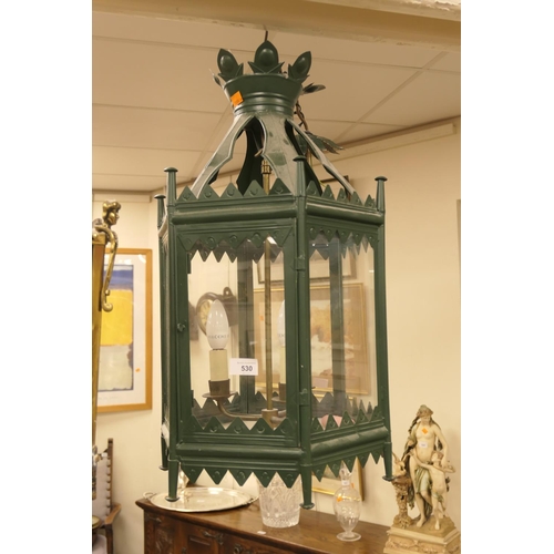 530 - Painted pressed metal hexagonal hall lantern