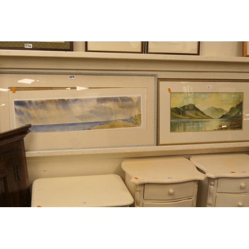 577 - P. Jackson, 'Rain on the horizon', signed watercolour; also by the same hand 'Highland lake view' (2... 