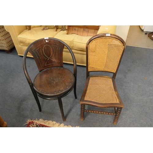 629 - Thonet bentwood armchair; also caned beechwood nursing chair (2)