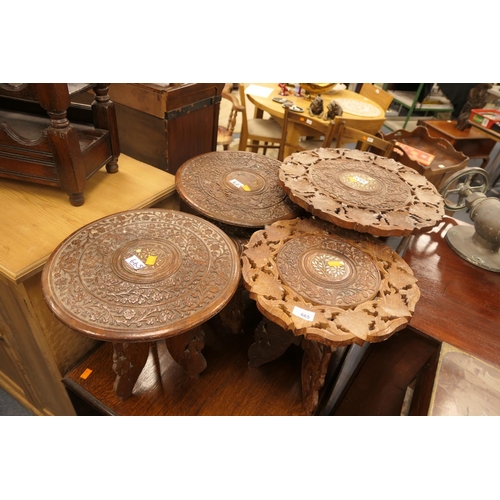 665 - Six Indian carved wood tables