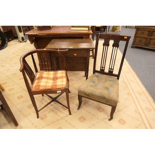 675 - Edwardian mahogany and inlaid corner chair; also a secessionist style mahogany nursing chair and an ... 