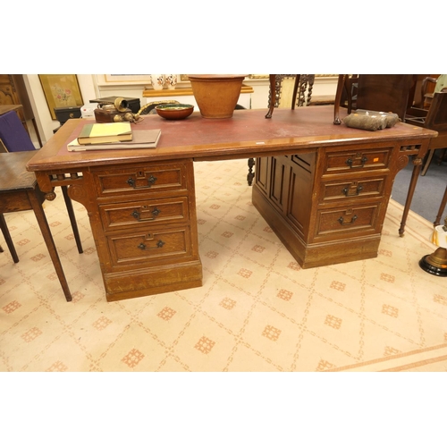 677 - Victorian oak twin pedestal desk, circa 1880