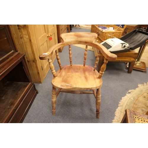 698 - Victorian ash and elm smoker's bow armchair