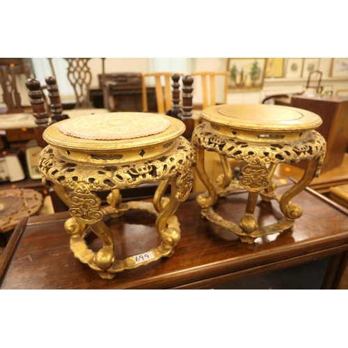 699 - Pair of gold coloured resin jardiniere stands in the Chinese style