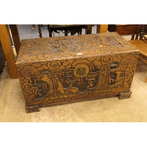 710 - Traditional Cantonese carved camphor wood chest