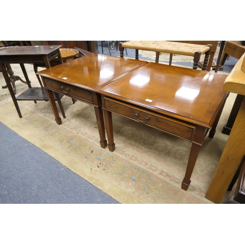 728 - Pair of mahogany square tables fitted with drawers by Norfolk Manor, Great Yarmouth