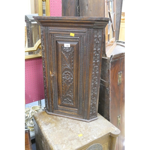 744 - Victorian carved oak small corner cupboard