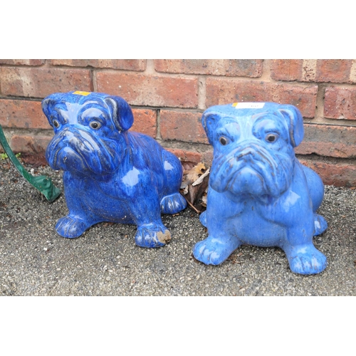 760 - Pair of blue glazed bulldog garden ornaments