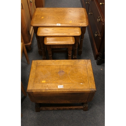 658 - Nest of oak occasional tables and a small oak drop leaf occasional table/stool