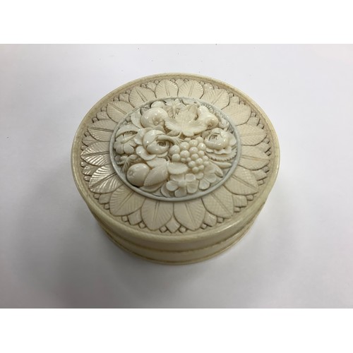 328 - Cantonese carved ivory circular box and cover, circa 1900, 6.5cm diameter