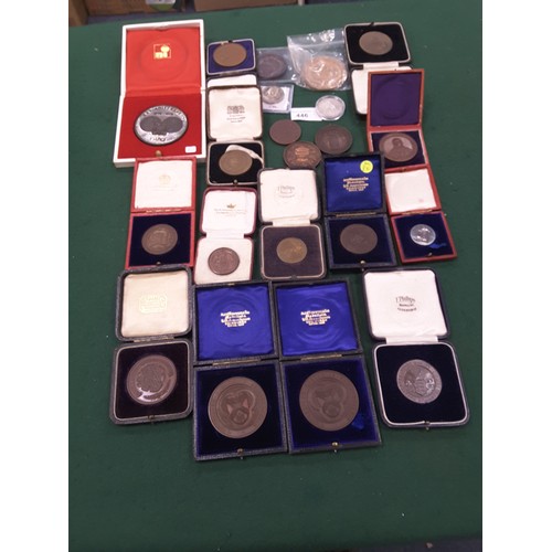 446 - Good selection of medallions including George IV Coronation silver medal by Pistrucci 1821 and assor... 