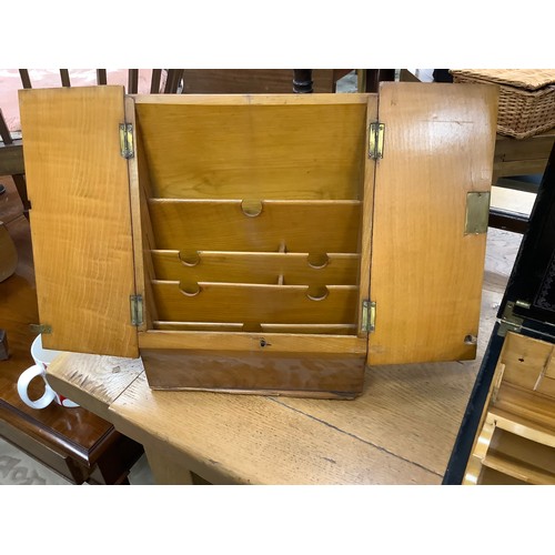 726 - Victorian walnut and brass bound writing box; also a further Victorian walnut writing box and an oak... 