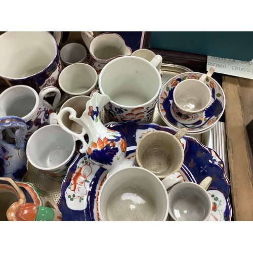 159 - Assortment of Victorian Gaudy Welsh china including numerous milk and cream jugs, mugs and plates (2... 