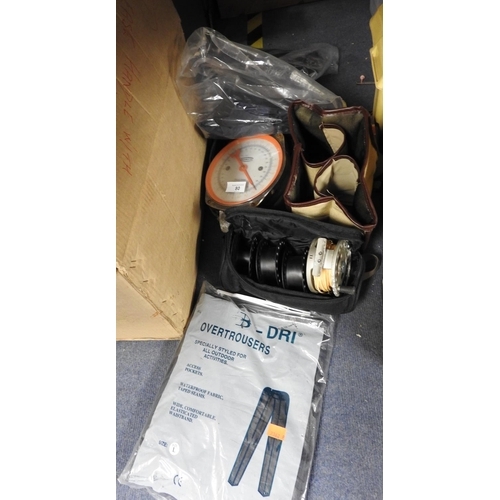 80 - Fly fishing reel, spare spools, cased, further cases and a portable fish weighing scale; also three ... 