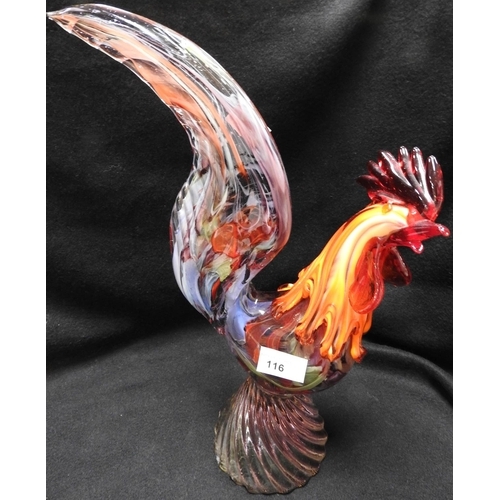 116 - Murano style coloured glass cockerel, height 39cm