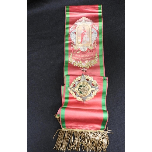 238 - The Loyal Order of Ancient Shepherds embroidered silk sash and badge