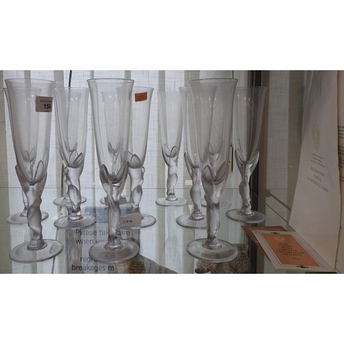 156 - Igor Carl Faberge, set of twelve Snowdove crystal champagne glasses, circa 1982, with papers