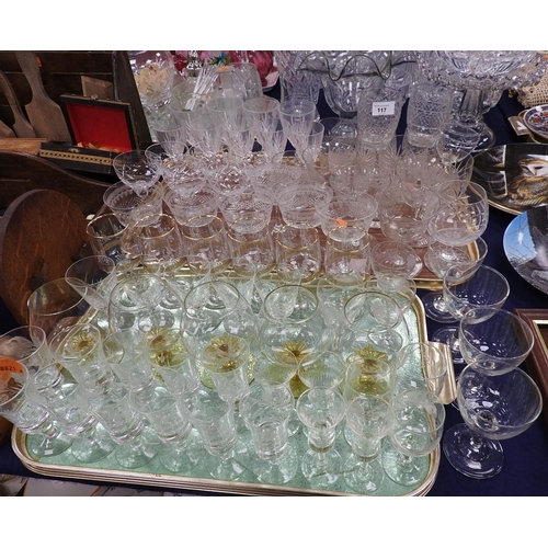 117 - Edwardian etched glass champagne coupes, other mixed glassware