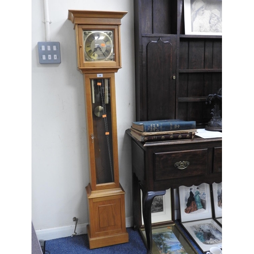 358 - Richard Broughton, Longhope, oak cased chiming granddaughter clock, height 166cm (NB: purchased 1985... 