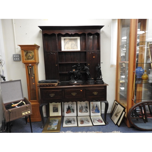 360 - Oak cottage dresser on cabriole legs, width 139cm, height 203cm