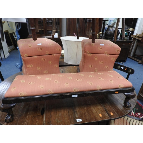 600 - Pair of Victorian fabric upholstered box stools and a similarly upholstered longjohn stool (3)