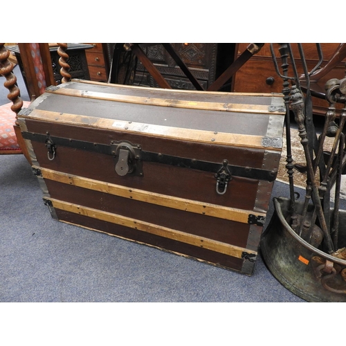 606 - Victorian wooden bound steamer trunk