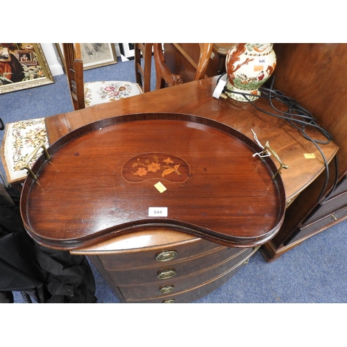 644 - Edwardian mahogany and inlaid kidney shaped serving tray