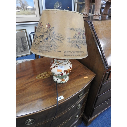 646 - Crown Devon John Peel table lamp with original shade