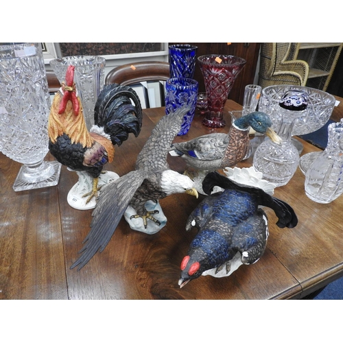 651 - Four large Goebel china models of birds including Capercaillie, Bald Eagle, Cockerel and Mallard