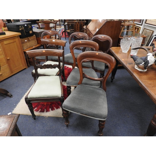 656 - Three Victorian mahogany balloon back dining chairs, a further pair of balloon back dining chairs an... 