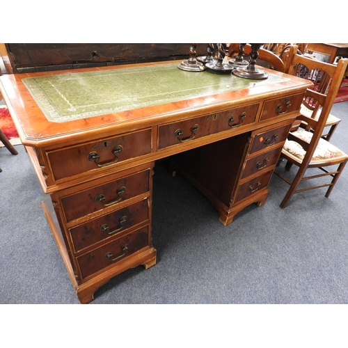 658 - Yewood twin pedestal desk