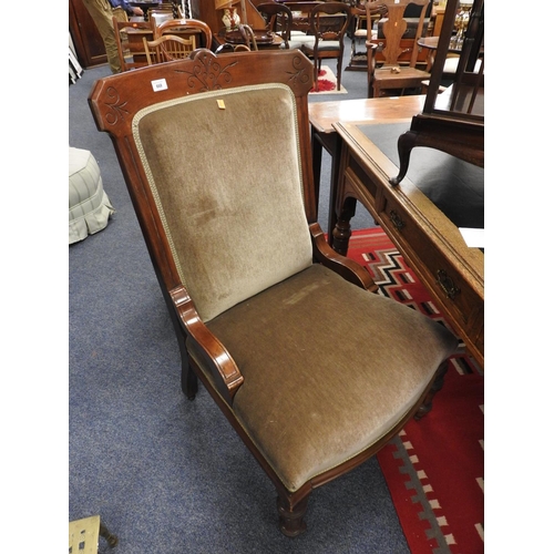 668 - Victorian mahogany and green fabric upholstered lady's salon chair