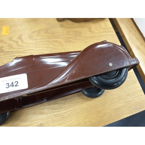 342 - English made bakelite streamlined motor car, length bumper to bumper 34.5cm, width 14cm