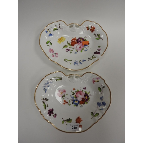 240 - Pair of Victoria floral decorated lappett shaped dishes in the Swansea style