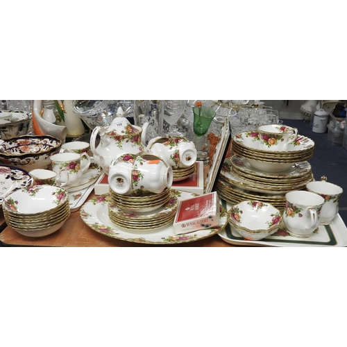 108 - Royal Albert Old Country Roses pattern dinner and tea wares on matching trays