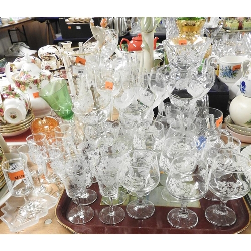 109 - Cut glass Stuart fruit bowl, boxed, Royal Doulton cut glass comport, pedestal mounted wine glasses a... 