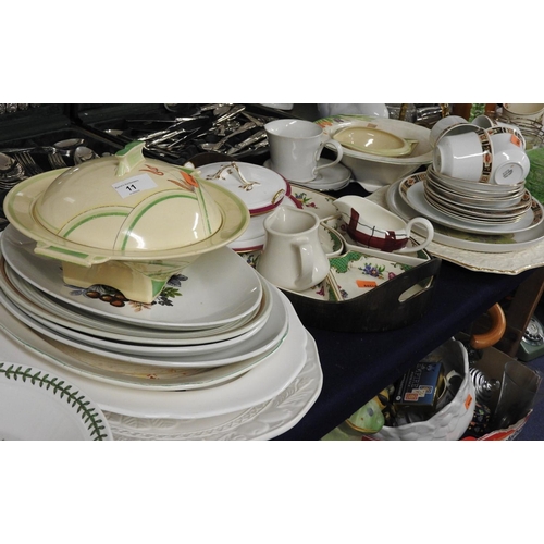 11 - Mixed ceramics including a Victorian Booth's Silicon china hors d'oeuvres set formed in wooden tray,... 
