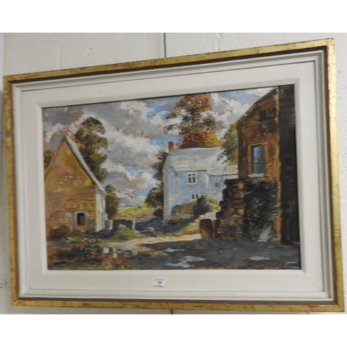 25 - Gordon Davey, 'Old Farmstead', signed gouache painting