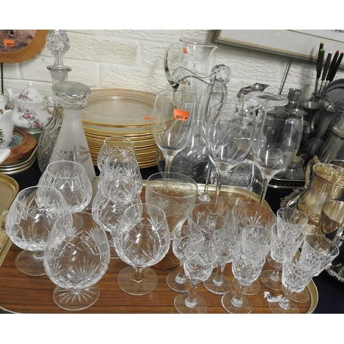 3 - Mixed glassware including ten gilt rimmed dinner plates, ship's decanter, two further decanters, ped... 