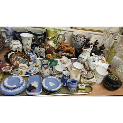 34 - Assorted ceramics including two blue and white tankards, Burleighware Kingfisher pattern water jug, ... 