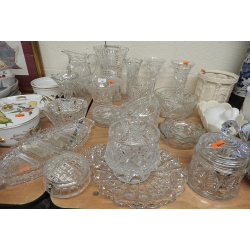 44 - Assortment of crystal cut glassware including vases, fruit bowls, lidded biscuit barrel etc.