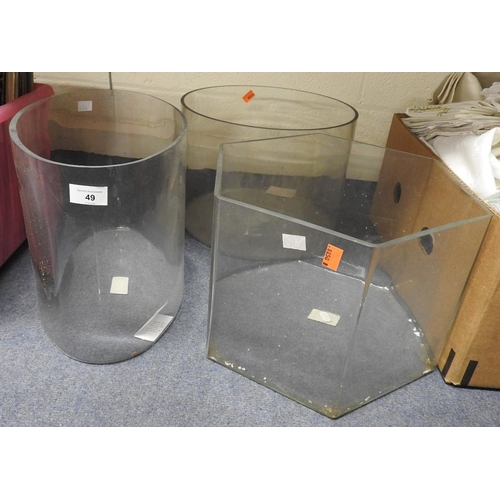 49 - Three glass goldfish bowls or terrariums, oval, circular (34cm) and hexagonal